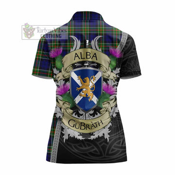 Colquhoun Tartan Family Crest Women's Polo Shirt Lion Rampant Royal Thistle Shield Celtic Inspired