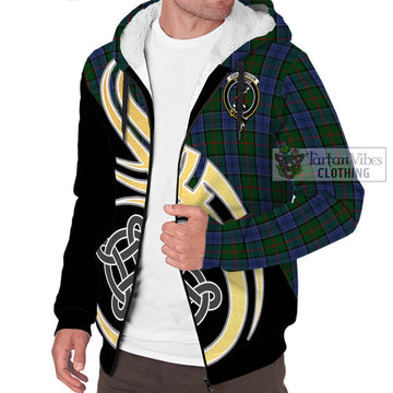 Colquhoun Tartan Sherpa Hoodie with Family Crest and Celtic Symbol Style
