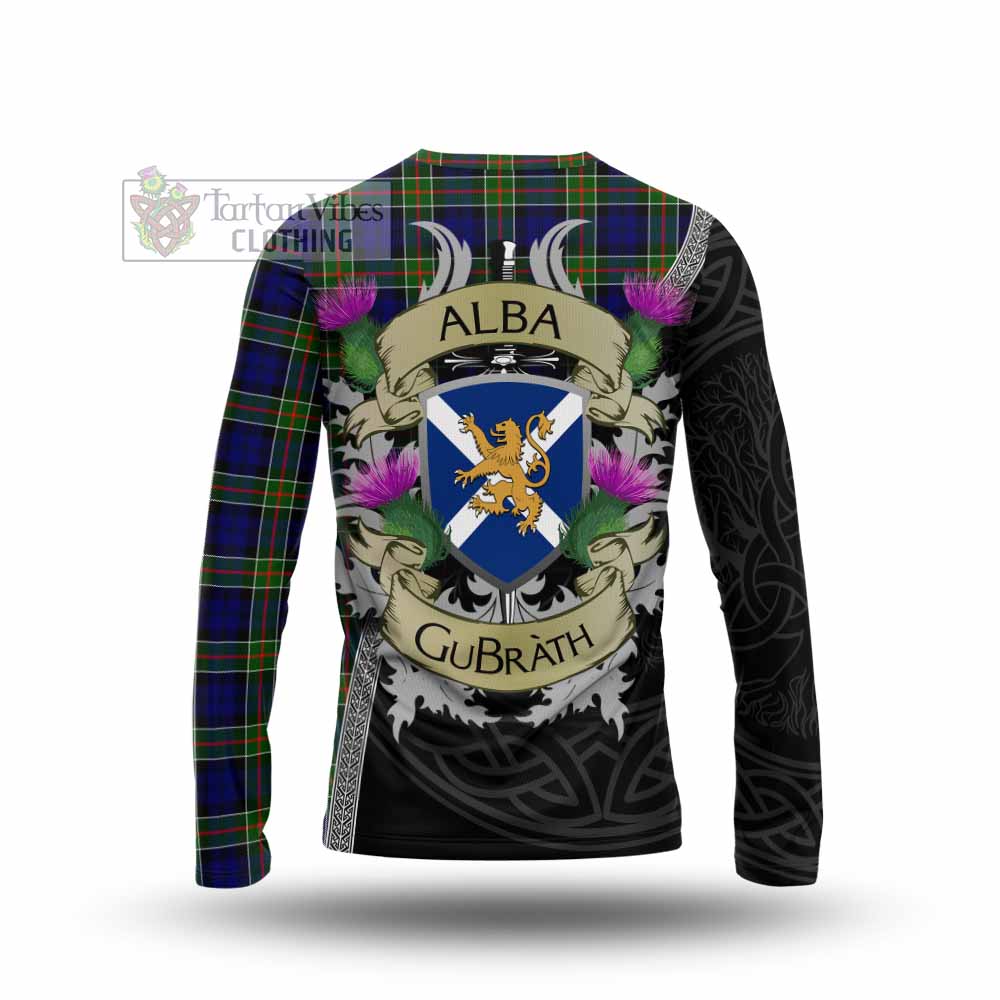 Tartan Vibes Clothing Colquhoun Tartan Family Crest Long Sleeve T-Shirt Lion Rampant Royal Thistle Shield Celtic Inspired