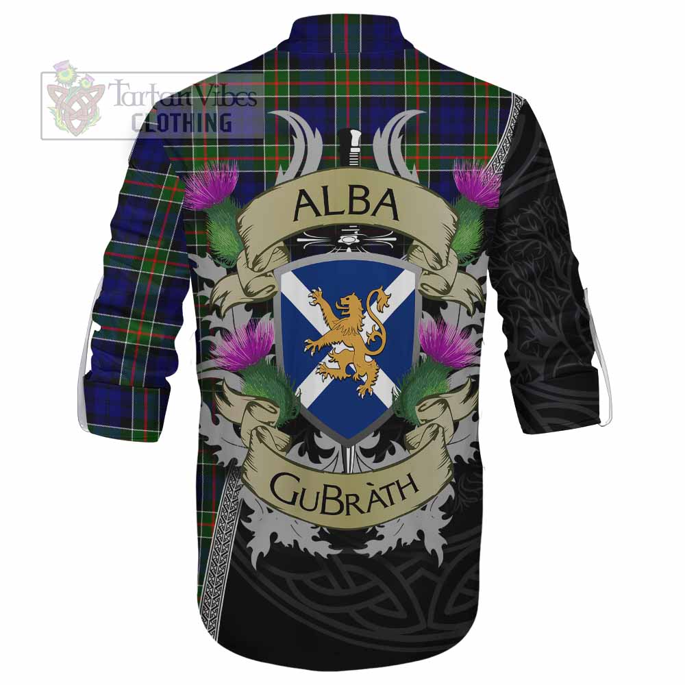 Tartan Vibes Clothing Colquhoun Tartan Family Crest Ghillie Kilt Shirt Lion Rampant Royal Thistle Shield Celtic Inspired