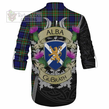 Colquhoun Tartan Family Crest Ghillie Kilt Shirt Lion Rampant Royal Thistle Shield Celtic Inspired