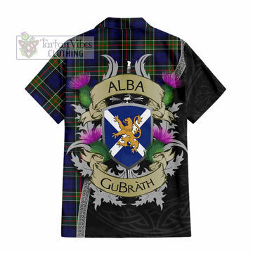 Tartan Vibes Clothing Colquhoun Tartan Family Crest Short Sleeve Button Shirt Lion Rampant Royal Thistle Shield Celtic Inspired