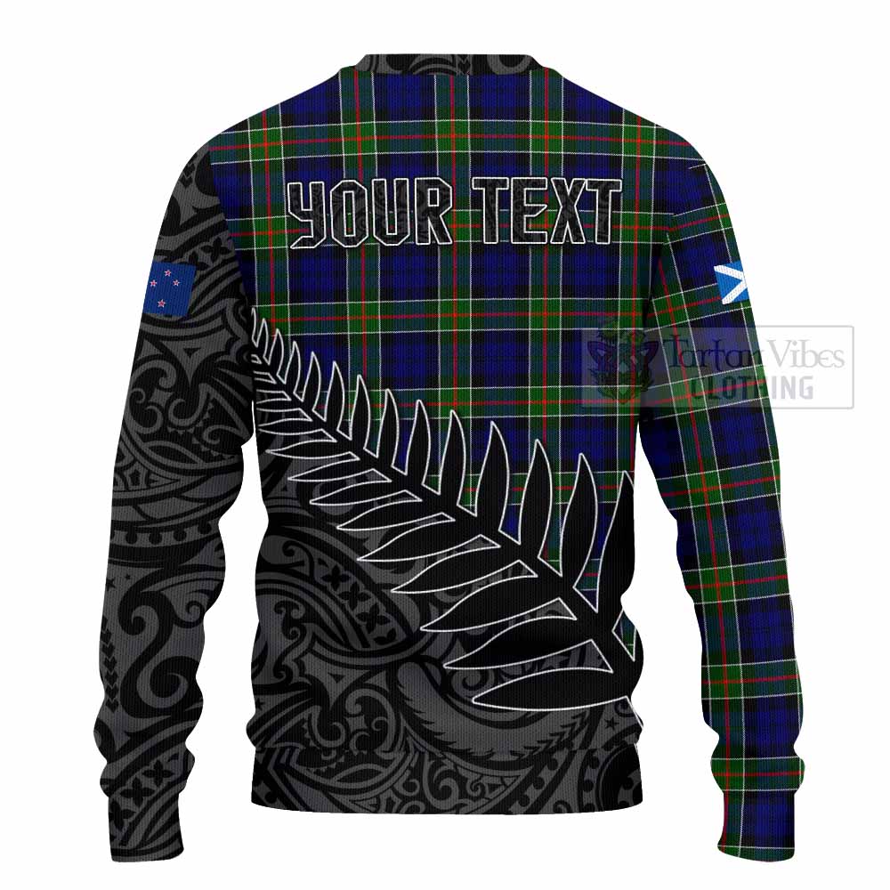 Colquhoun Crest Tartan Knitted Sweater with New Zealand Silver Fern Half Style - Tartan Vibes Clothing