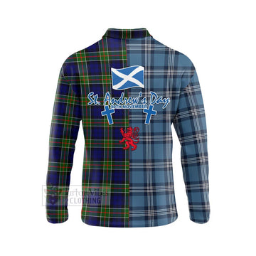 Tartan Vibes Clothing Colquhoun Tartan Long Sleeve Polo Shirt Happy St. Andrew's Day Half Tartan Style