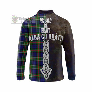 Colquhoun Tartan Family Crest Long Sleeve Polo Shirt Alba Gu Brath Be Brave Lion Ancient Style