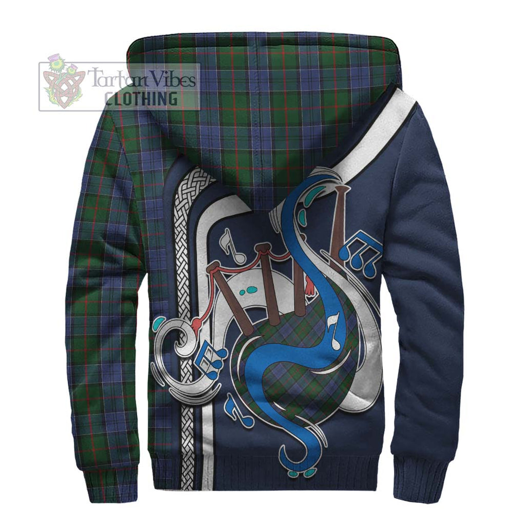 Colquhoun Tartan Sherpa Hoodie with Epic Bagpipe Style - Tartanvibesclothing Shop