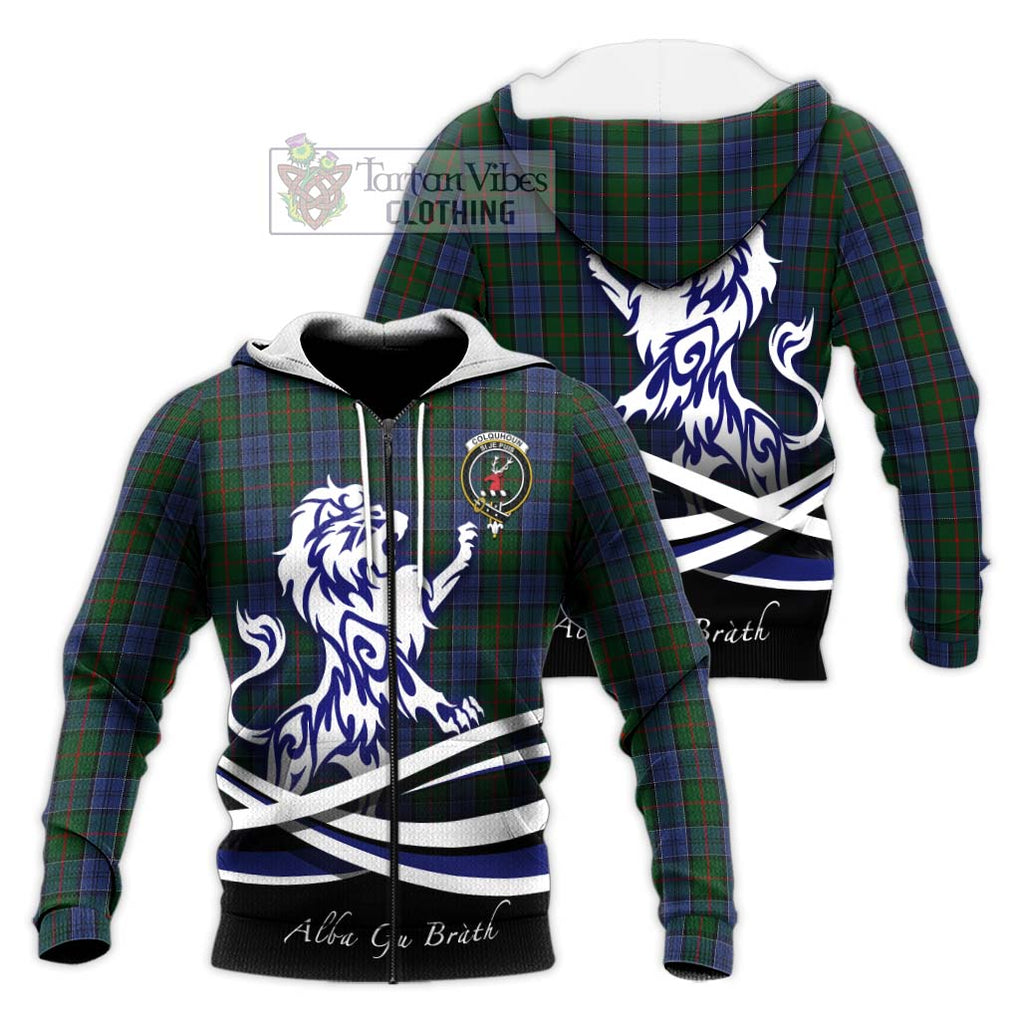 Colquhoun Tartan Knitted Hoodie with Alba Gu Brath Regal Lion Emblem Unisex Knitted Zip Hoodie - Tartanvibesclothing Shop