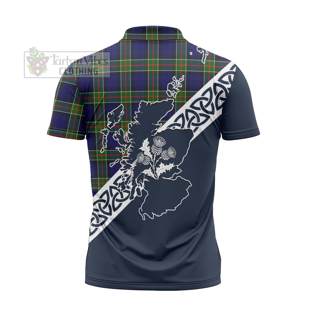 Tartan Vibes Clothing Colquhoun Tartan Zipper Polo Shirt Featuring Thistle and Scotland Map