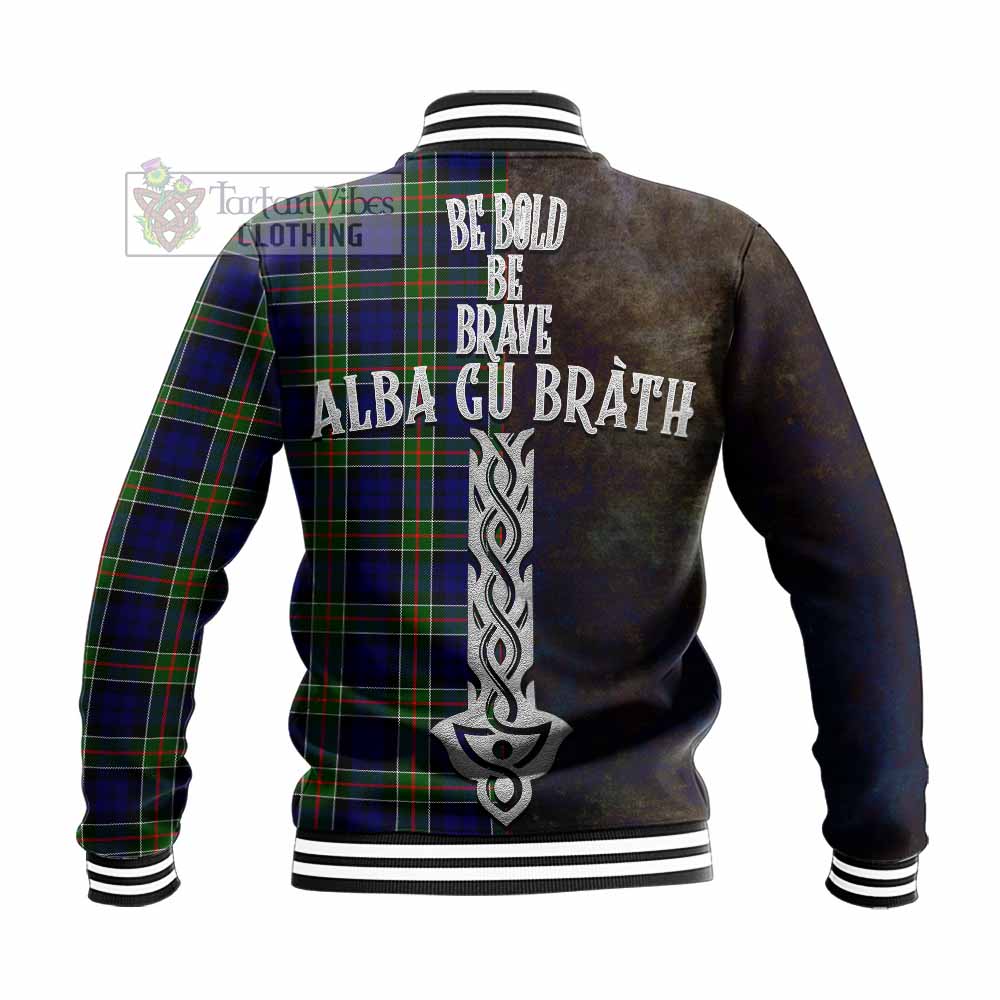 Tartan Vibes Clothing Colquhoun Tartan Family Crest Baseball Jacket Alba Gu Brath Be Brave Lion Ancient Style