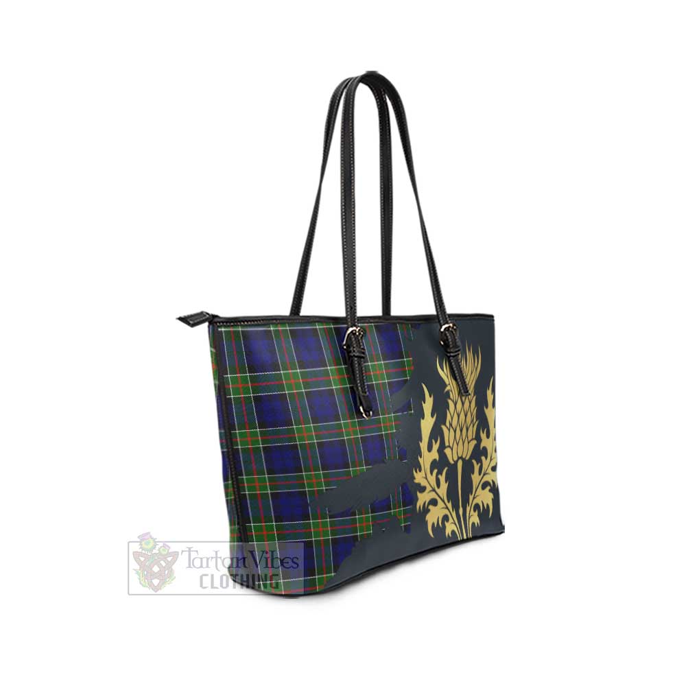 Tartan Vibes Clothing Colquhoun Tartan Leather Tote Bag Gold Thistle Style