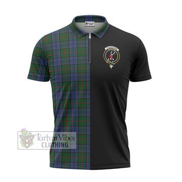 Colquhoun Tartan Zipper Polo Shirt with Family Crest and Half Of Me Style - Tartanvibesclothing Shop
