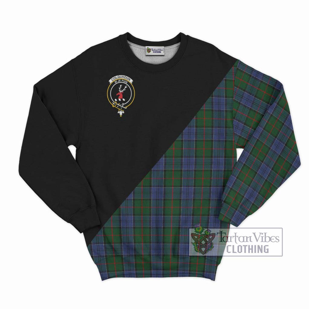 Colquhoun Tartan Sweatshirt with Family Crest and Military Logo Style - Tartanvibesclothing Shop