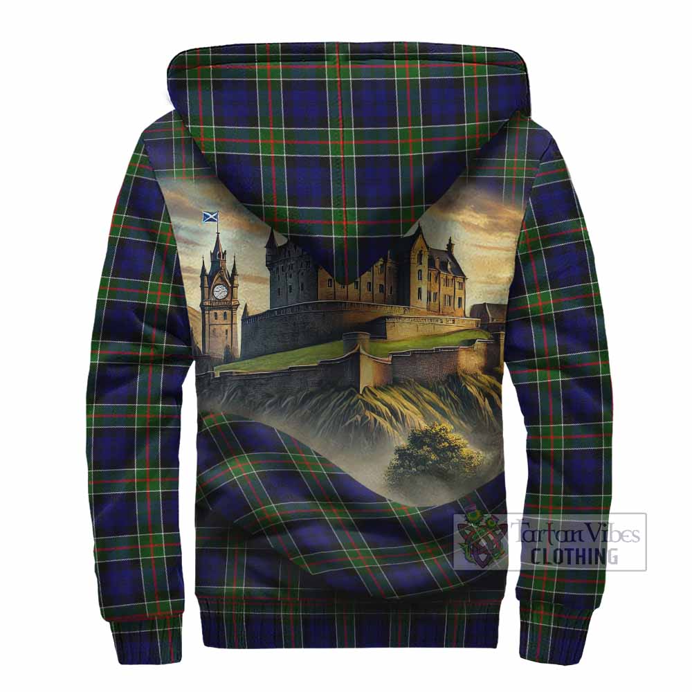 Tartan Vibes Clothing Colquhoun Tartan Family Crest Sherpa Hoodie with Scottish Ancient Castle Style