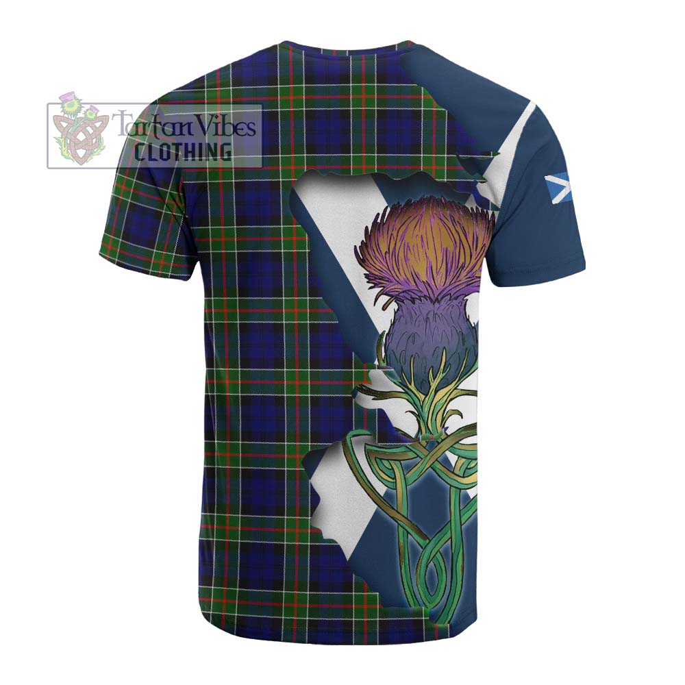 Tartan Vibes Clothing Colquhoun Tartan Family Crest Cotton T-shirt Scottish Thistle Celtic Inspired