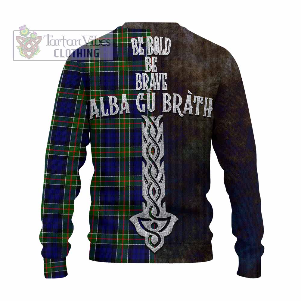 Tartan Vibes Clothing Colquhoun Tartan Family Crest Knitted Sweater Alba Gu Brath Be Brave Lion Ancient Style