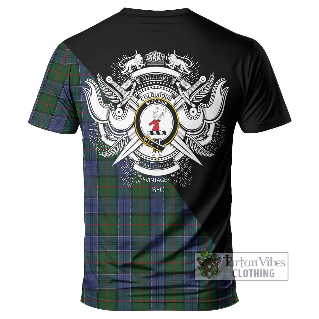 Colquhoun Tartan T-Shirt with Family Crest and Military Logo Style - Tartanvibesclothing Shop