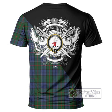 Colquhoun Tartan T-Shirt with Family Crest and Military Logo Style - Tartanvibesclothing Shop