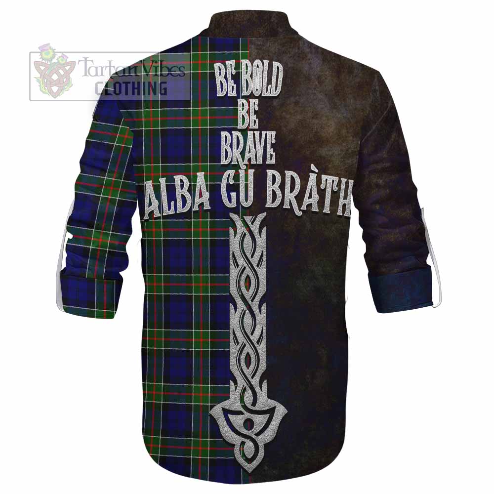 Tartan Vibes Clothing Colquhoun Tartan Family Crest Ghillie Kilt Shirt Alba Gu Brath Be Brave Lion Ancient Style