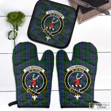Colquhoun Tartan Combo Oven Mitt & Pot-Holder with Family Crest Combo 1 Oven Mitt & 1 Pot-Holder Black - Tartan Vibes Clothing