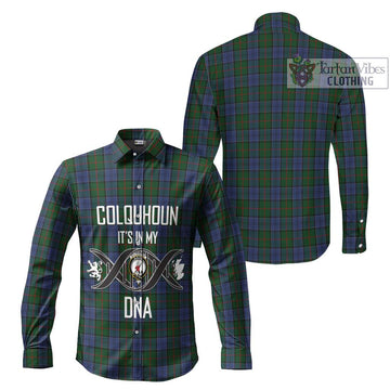 Colquhoun Tartan Long Sleeve Button Shirt with Family Crest DNA In Me Style Men's Shirt - Tartanvibesclothing Shop