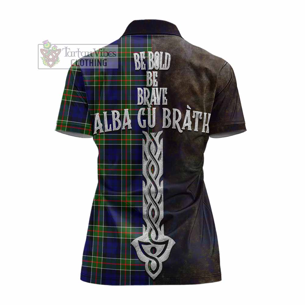 Tartan Vibes Clothing Colquhoun Tartan Family Crest Women's Polo Shirt Alba Gu Brath Be Brave Lion Ancient Style