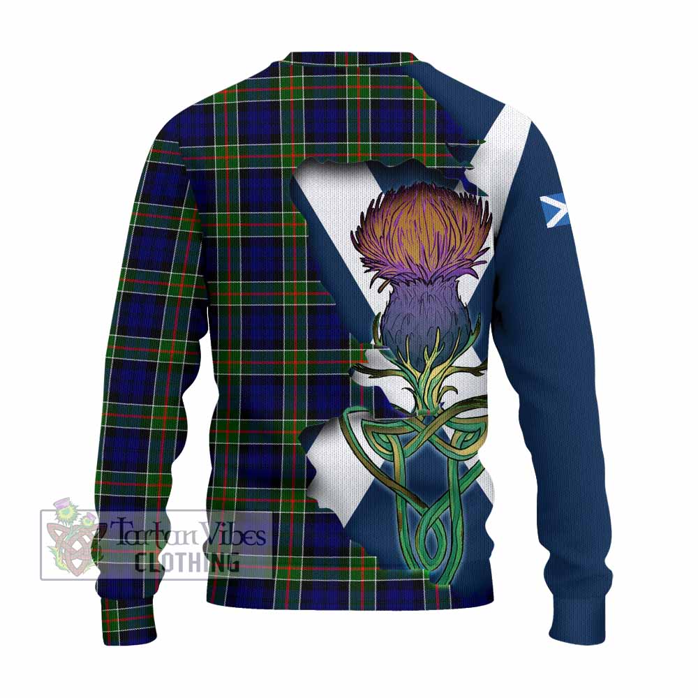 Tartan Vibes Clothing Colquhoun Tartan Family Crest Knitted Sweater Scottish Thistle Celtic Inspired