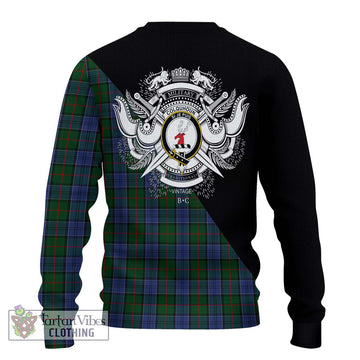 Colquhoun Tartan Knitted Sweater with Family Crest and Military Logo Style - Tartanvibesclothing Shop
