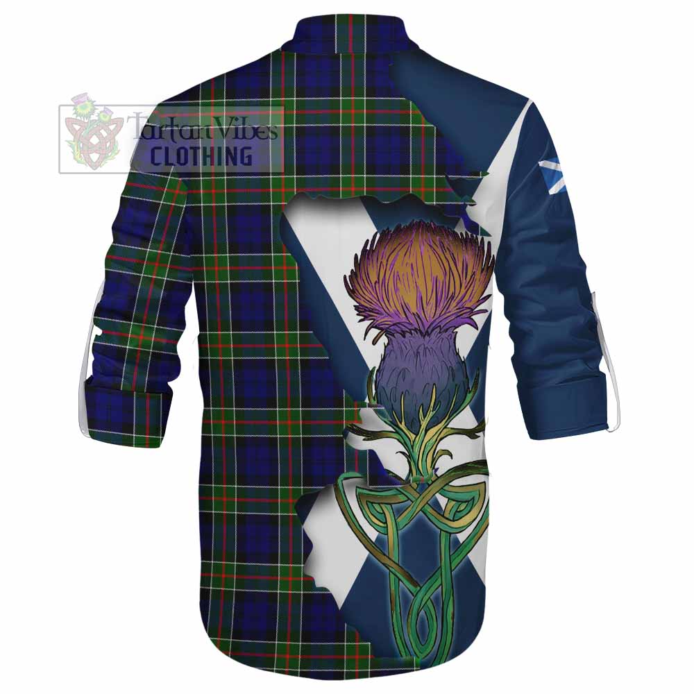 Tartan Vibes Clothing Colquhoun Tartan Family Crest Ghillie Kilt Shirt Scottish Thistle Celtic Inspired