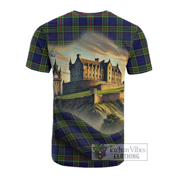 Tartan Vibes Clothing Colquhoun Tartan Family Crest Cotton T-shirt with Scottish Ancient Castle Style