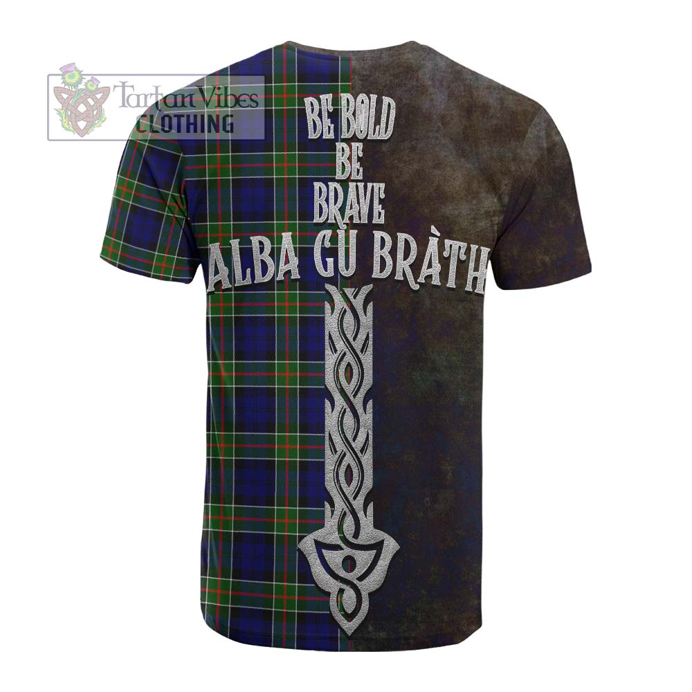 Tartan Vibes Clothing Colquhoun Tartan Family Crest Cotton T-shirt Alba Gu Brath Be Brave Lion Ancient Style