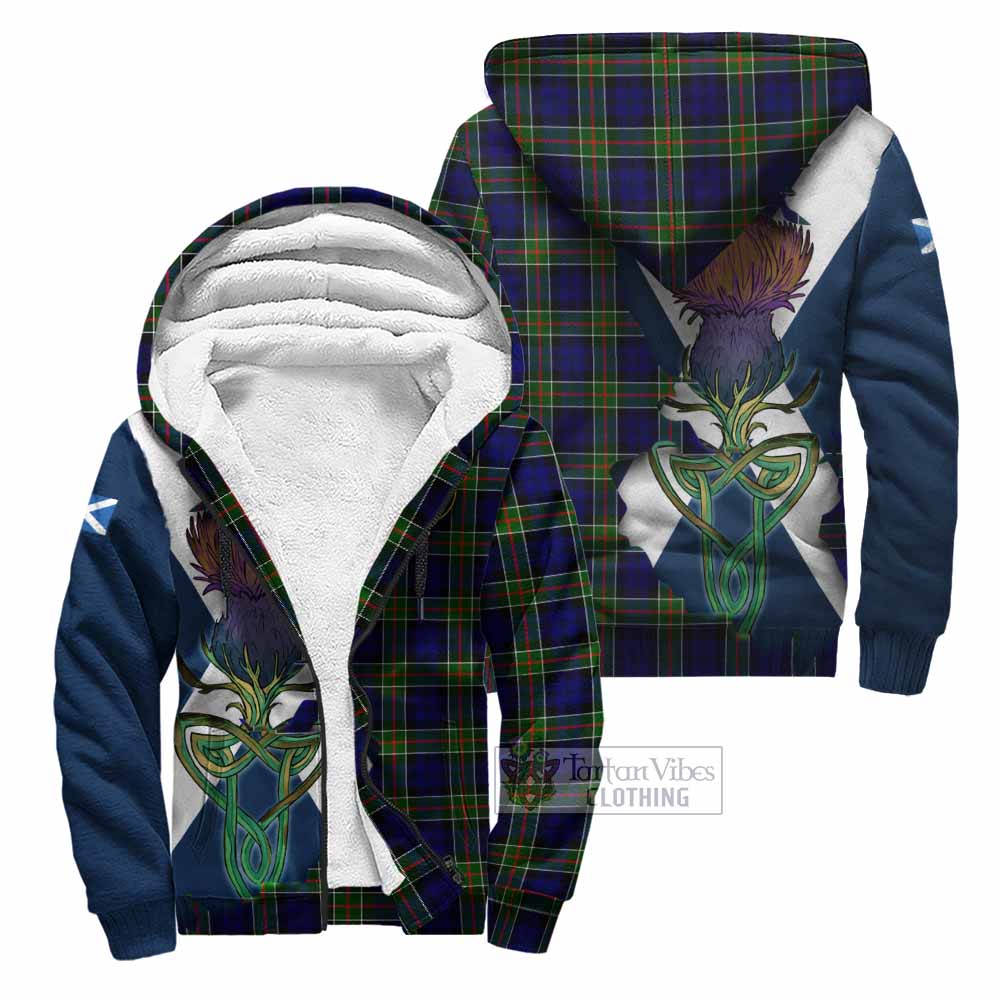 Tartan Vibes Clothing Colquhoun Tartan Family Crest Sherpa Hoodie Scottish Thistle Celtic Inspired