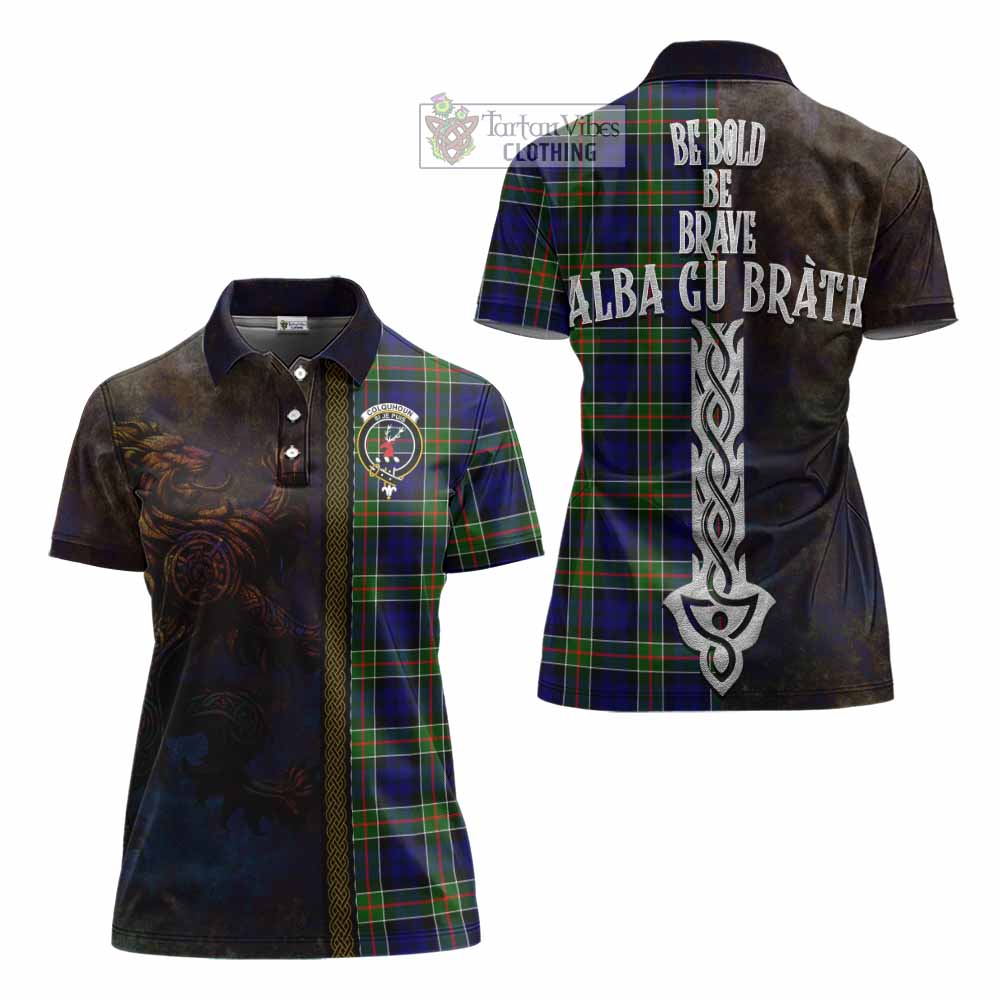 Tartan Vibes Clothing Colquhoun Tartan Family Crest Women's Polo Shirt Alba Gu Brath Be Brave Lion Ancient Style