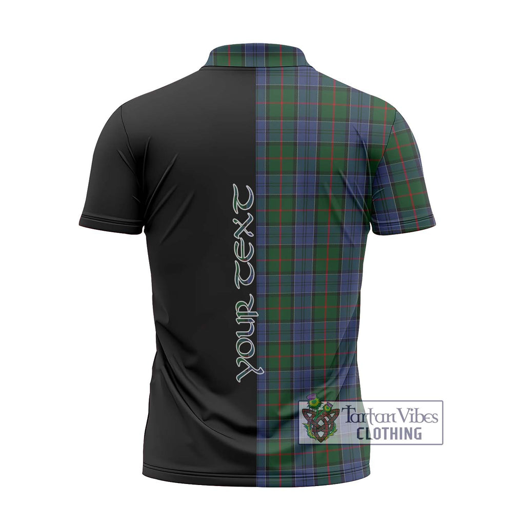 Colquhoun Tartan Zipper Polo Shirt with Family Crest and Half Of Me Style - Tartanvibesclothing Shop