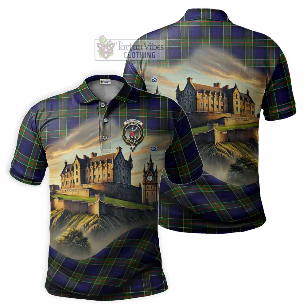 Tartan Vibes Clothing Colquhoun Tartan Family Crest Polo Shirt with Scottish Ancient Castle Stype