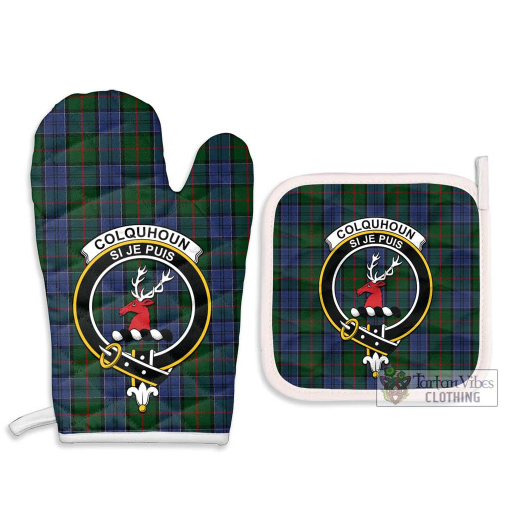 Colquhoun Tartan Combo Oven Mitt & Pot-Holder with Family Crest Combo 1 Oven Mitt & 2 Pot-Holder White - Tartan Vibes Clothing