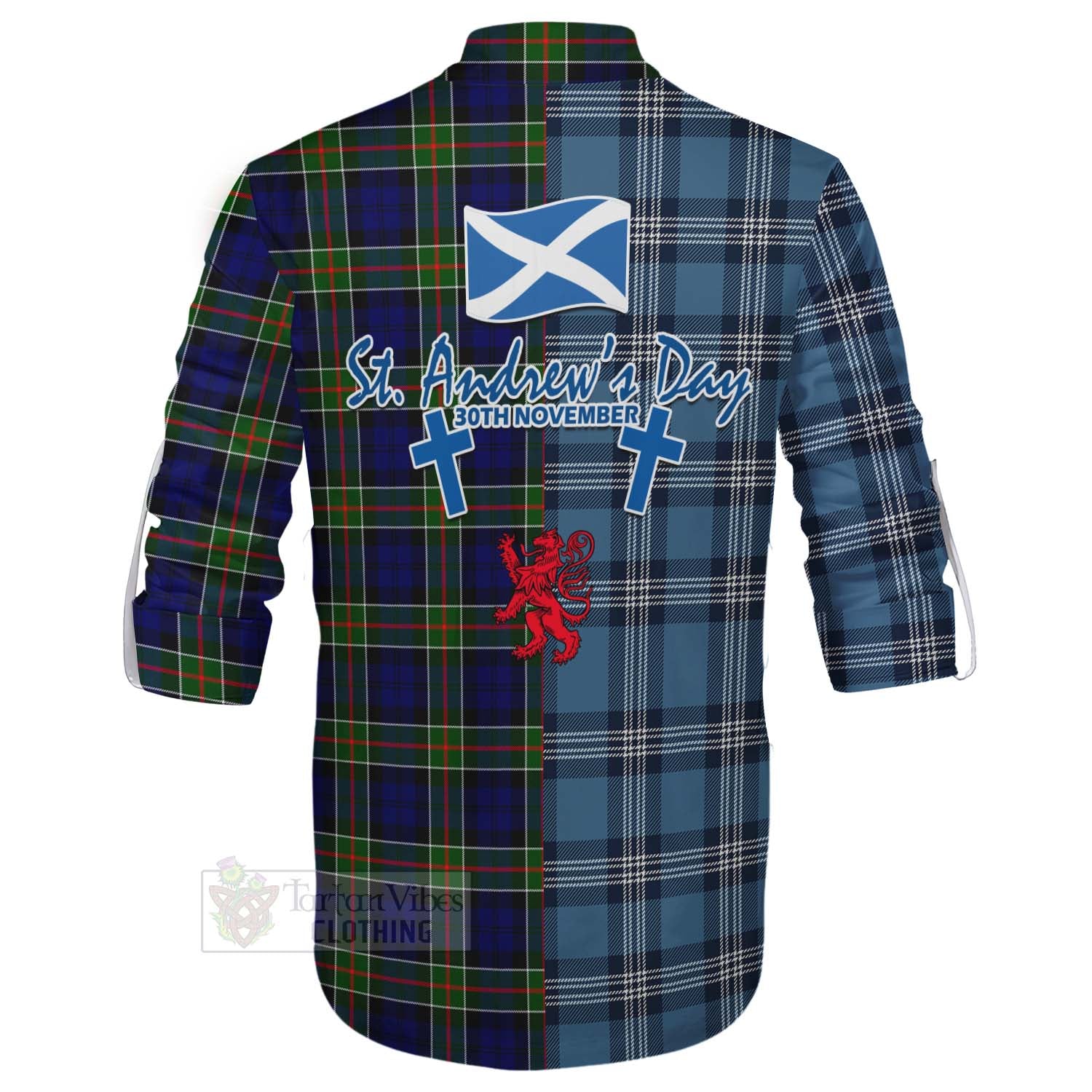 Tartan Vibes Clothing Colquhoun Tartan Ghillie Kilt Shirt Happy St. Andrew's Day Half Tartan Style