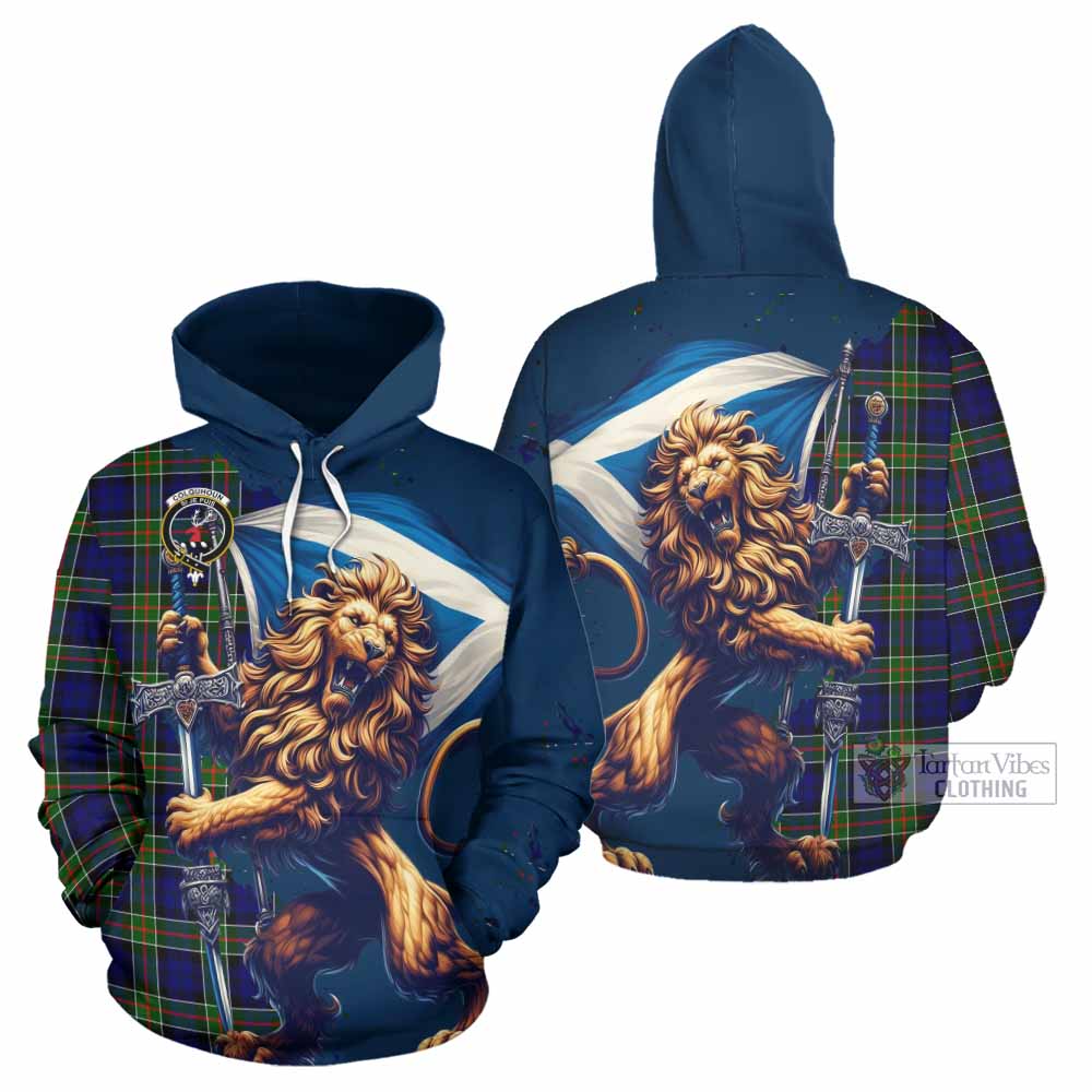Colquhoun Tartan Family Crest Hoodie with Scottish Majestic Lion