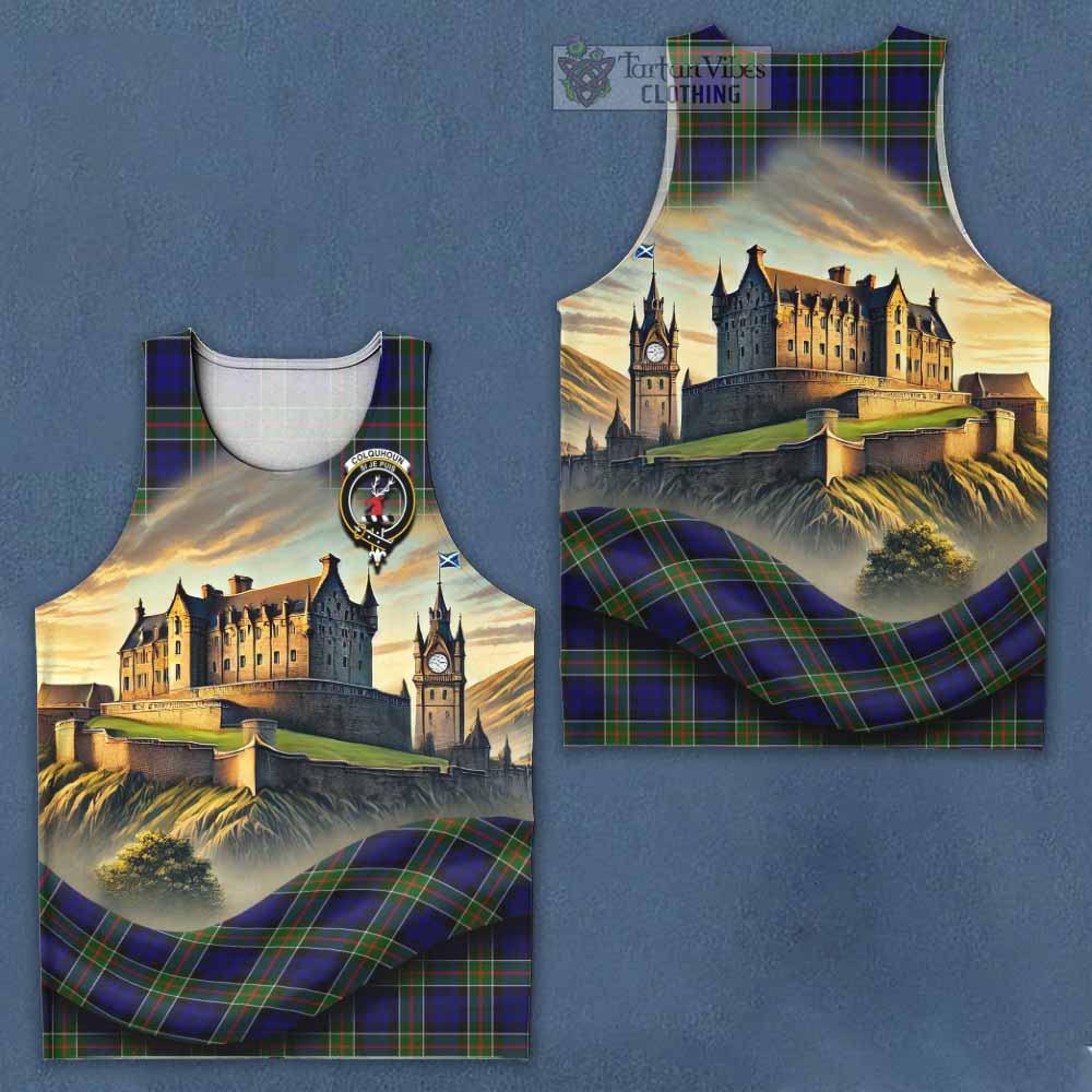 Tartan Vibes Clothing Colquhoun Tartan Family Crest Men's Tank Top with Scottish Ancient Castle Style