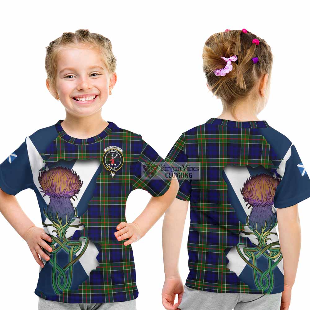 Tartan Vibes Clothing Colquhoun Tartan Family Crest Kid T-Shirt Scottish Thistle Celtic Inspired