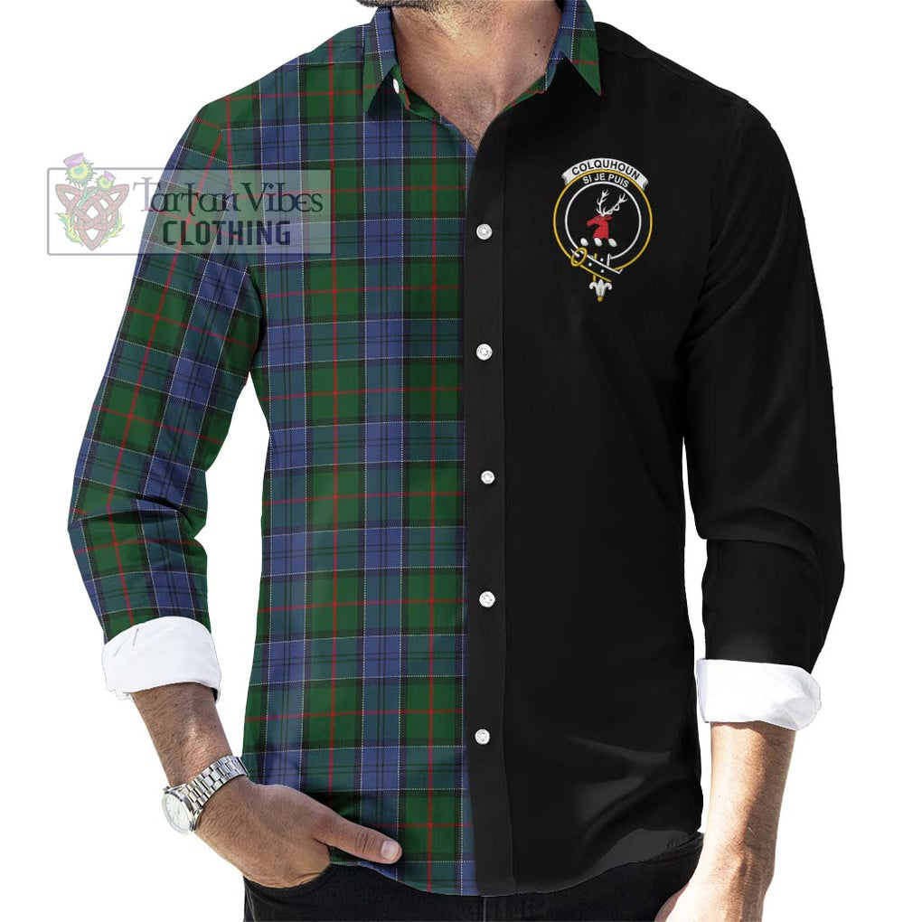 Colquhoun Tartan Long Sleeve Button Shirt with Family Crest and Half Of Me Style - Tartanvibesclothing Shop