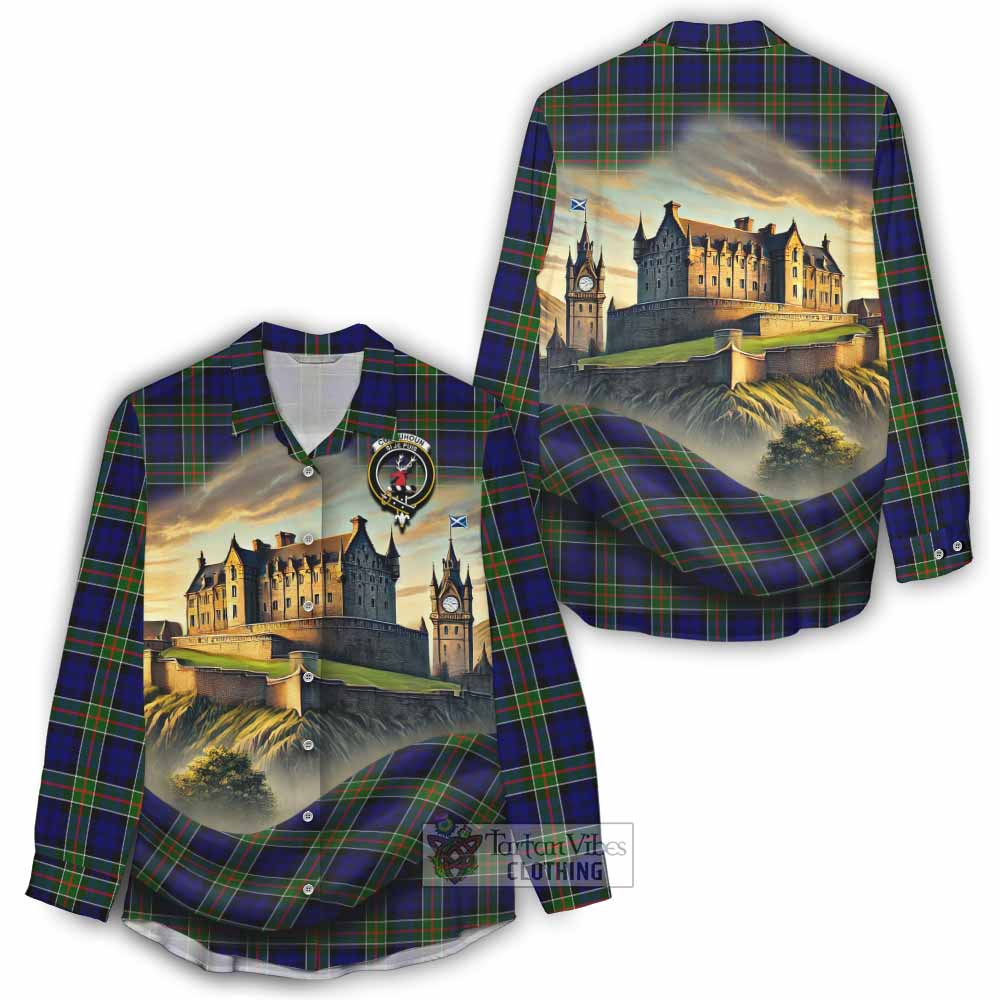 Tartan Vibes Clothing Colquhoun Tartan Family Crest Women's Casual Shirt with Scottish Ancient Castle Style