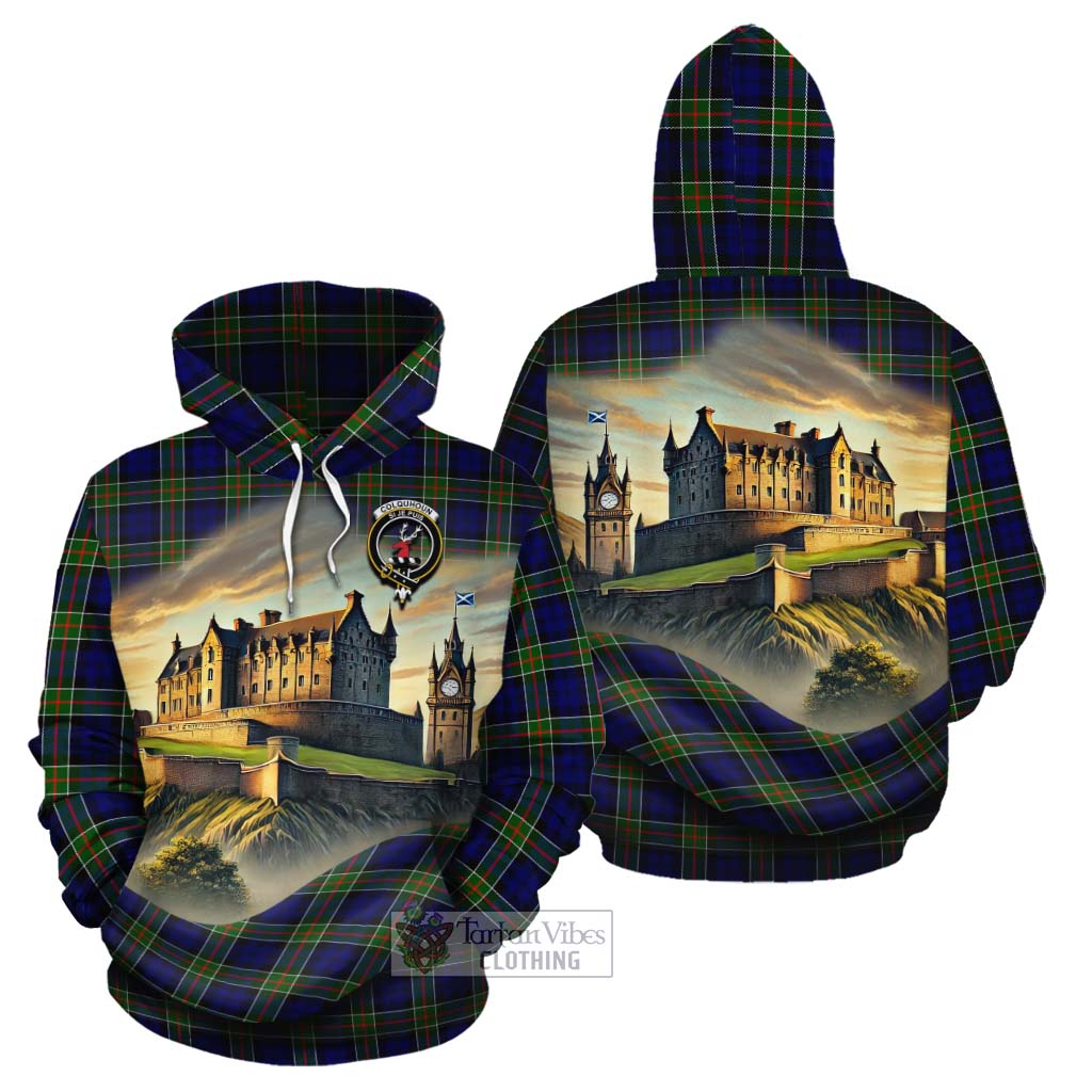 Tartan Vibes Clothing Colquhoun Tartan Family Crest Cotton Hoodie with Scottish Ancient Castle Style