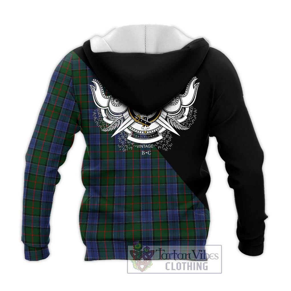 Colquhoun Tartan Knitted Hoodie with Family Crest and Military Logo Style - Tartanvibesclothing Shop