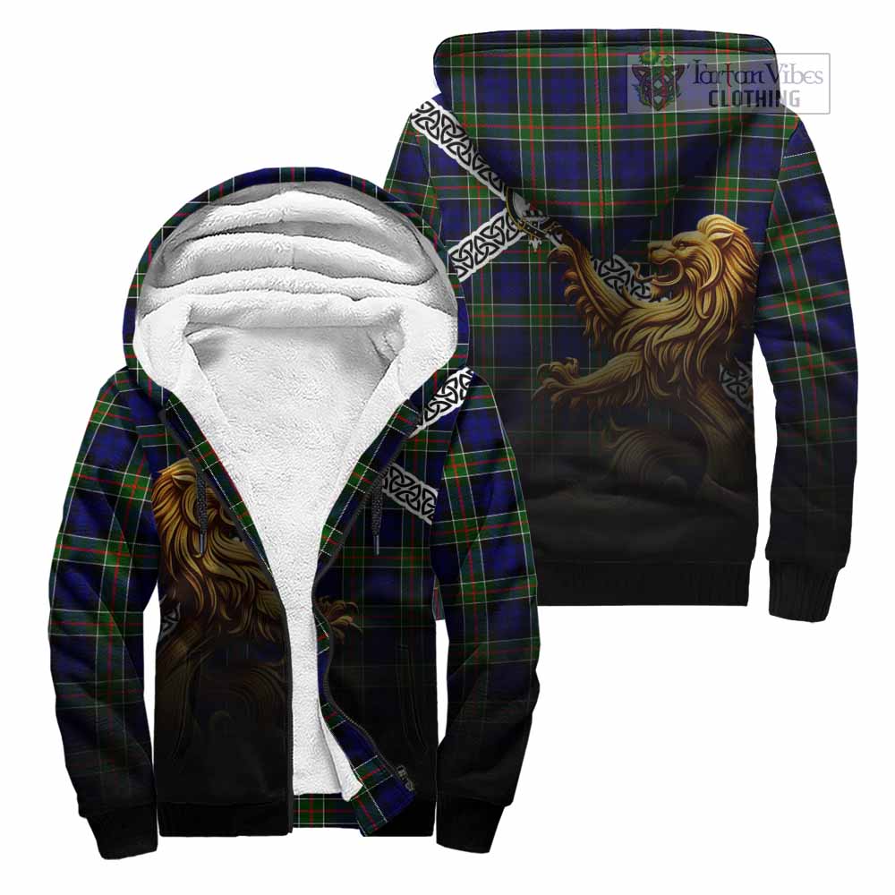 Tartan Vibes Clothing Colquhoun Crest Tartan Sherpa Hoodie with Golden Lion Emblem Celtic Style