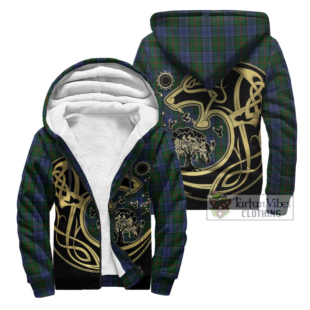 Colquhoun Tartan Sherpa Hoodie with Family Crest Celtic Wolf Style Unisex - Tartan Vibes Clothing