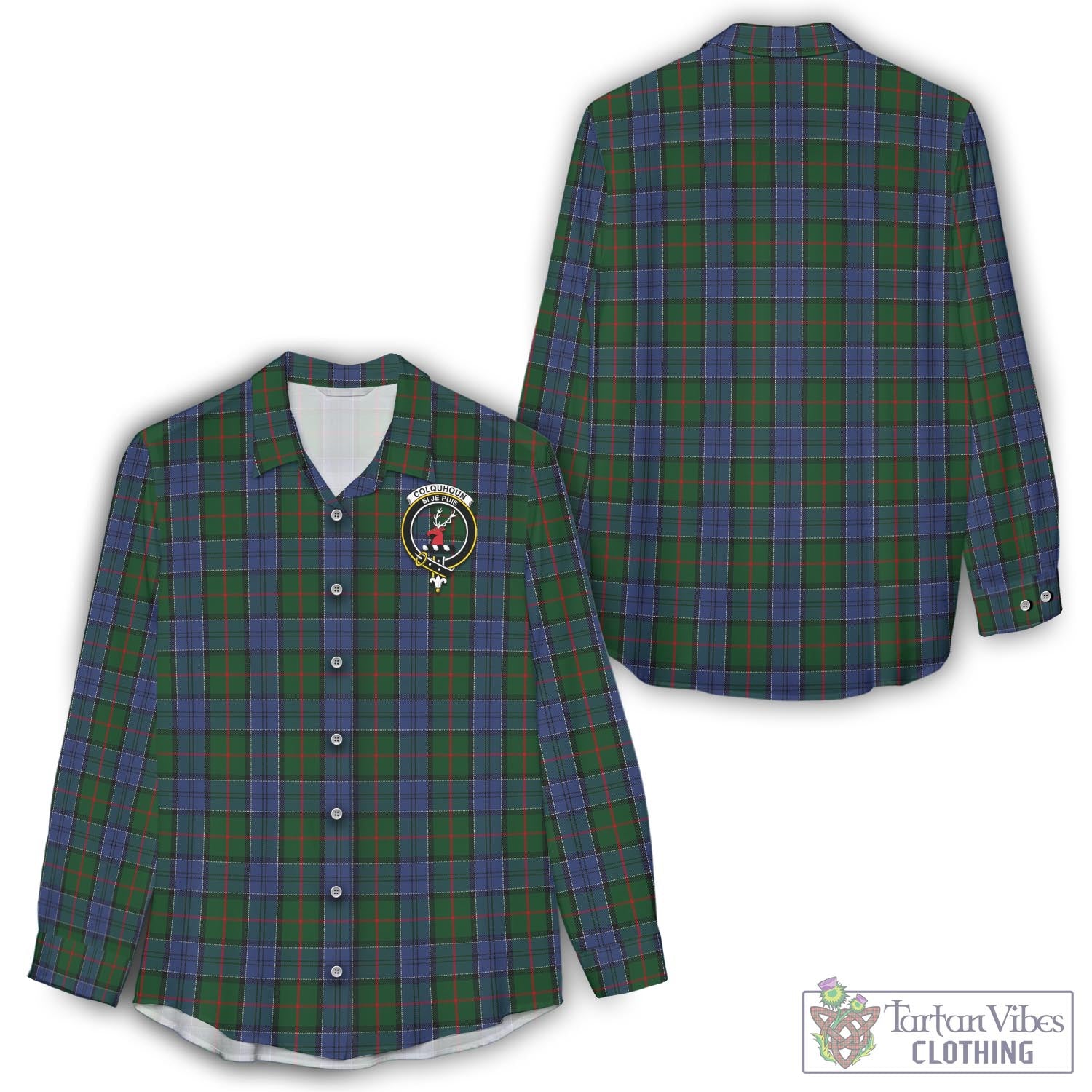 Tartan Vibes Clothing Colquhoun Tartan Womens Casual Shirt with Family Crest