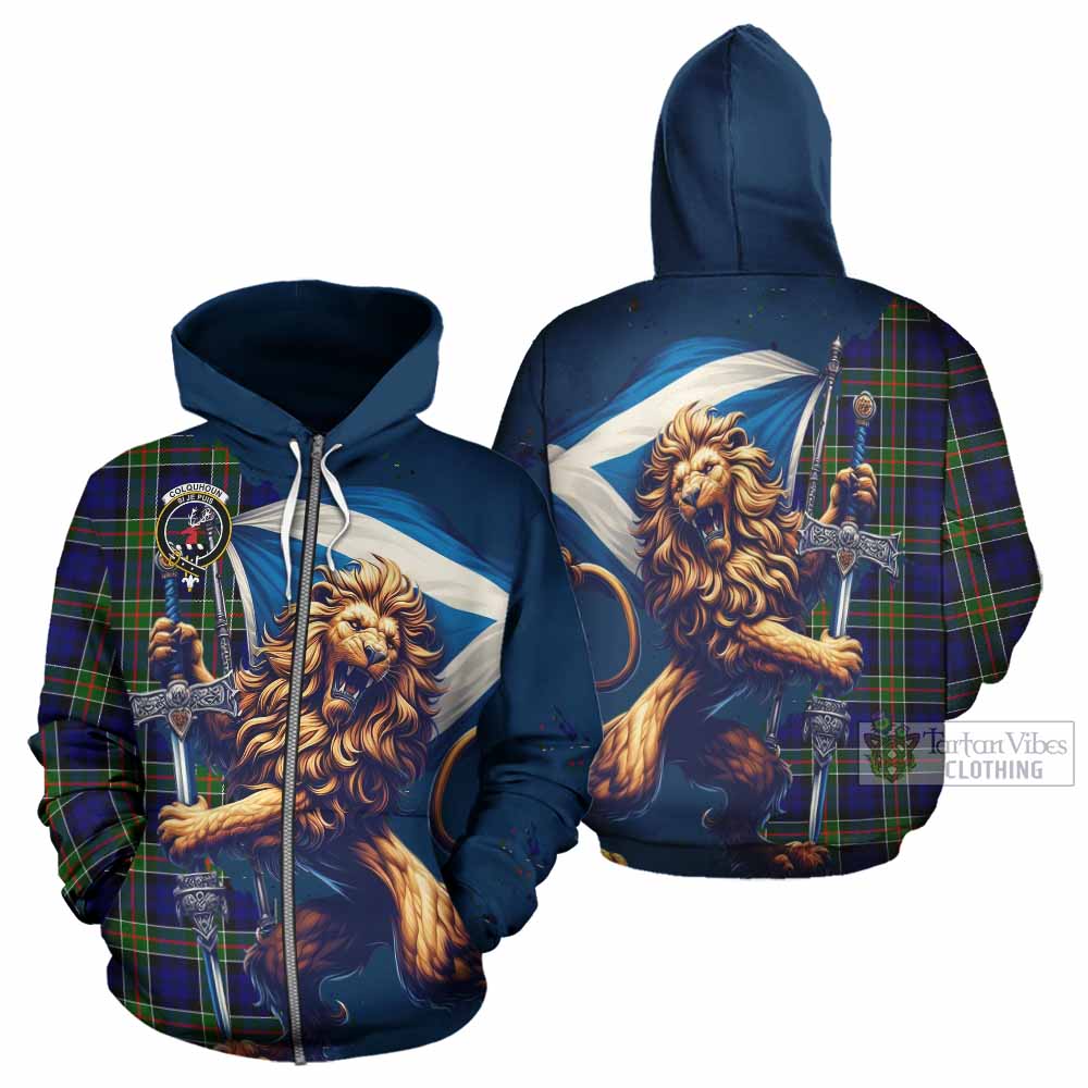 Colquhoun Tartan Family Crest Hoodie with Scottish Majestic Lion