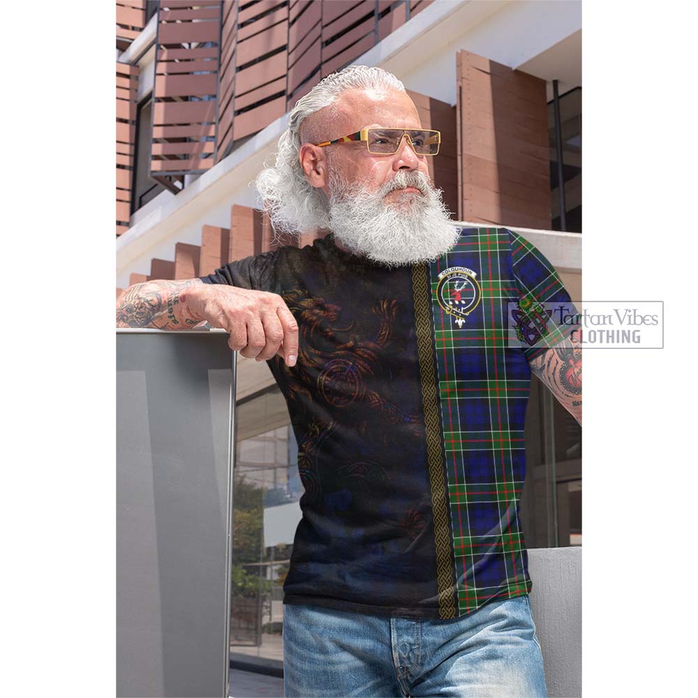 Tartan Vibes Clothing Colquhoun Tartan Family Crest Cotton T-shirt Alba Gu Brath Be Brave Lion Ancient Style
