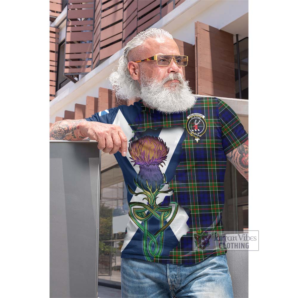Tartan Vibes Clothing Colquhoun Tartan Family Crest Cotton T-shirt Scottish Thistle Celtic Inspired