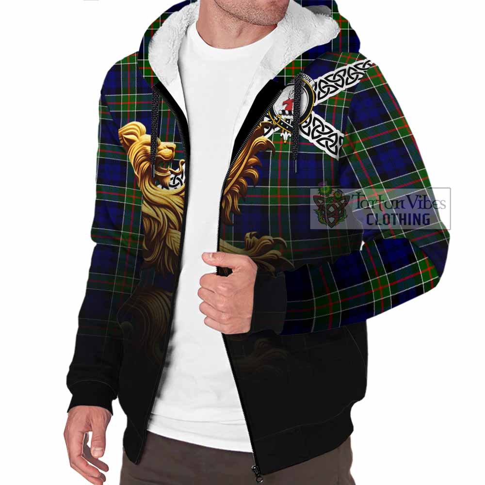Tartan Vibes Clothing Colquhoun Crest Tartan Sherpa Hoodie with Golden Lion Emblem Celtic Style
